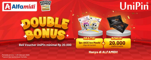 DOUBLE BONUS! Beli Voucher UniPin di ALFAMIDI, Dapat MOCHI GRATIS + BONUS UniPin Credits!